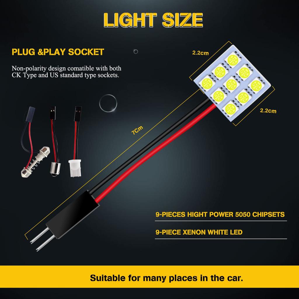 Сверхяркая 9SMD 5050 Белая светодиодная салонная лампа Купольный свет с 3 адаптерами 6 шт.