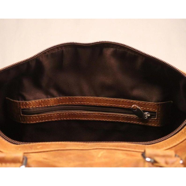 Full Grain Leather Duffle Bag: Brown Weekender Travel Holdall