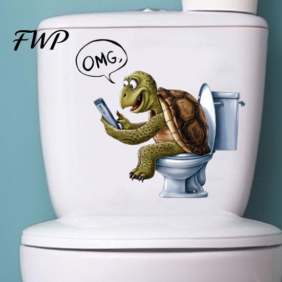 Sticker Cute Animal Reading Newspaper Toilet Sticker, Funny Cartoon Waterproof Self-Adhesive Tank Lid Decal for Bathroom Strong Adhesive