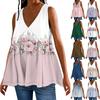Womens Summer V Neck Tank Top Loose Fit Flowy Shirt Casual Tiered Ruffle Sleeveless Babydoll Vest