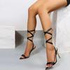 Shoes for Women 2025 Fashion Summer Gladiator Heels Sandals for Women Pointed Open Toe Lace-Up Stiletto Strappy Wedding Shoes
