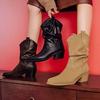 Women Thick Heel Western Boots Women Faux Suede Chunky Heeled Ankle Boots Autumn New Sewing Slip On Knight Pointed Botas Mujer