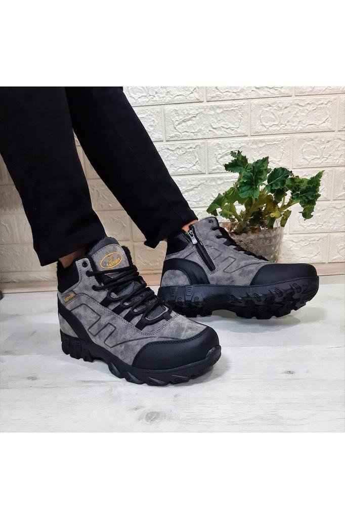 Men's Fashion Flat Heeled Bootie Bootie Mink Black Furry Zipper Non-Slip Boots Shoes