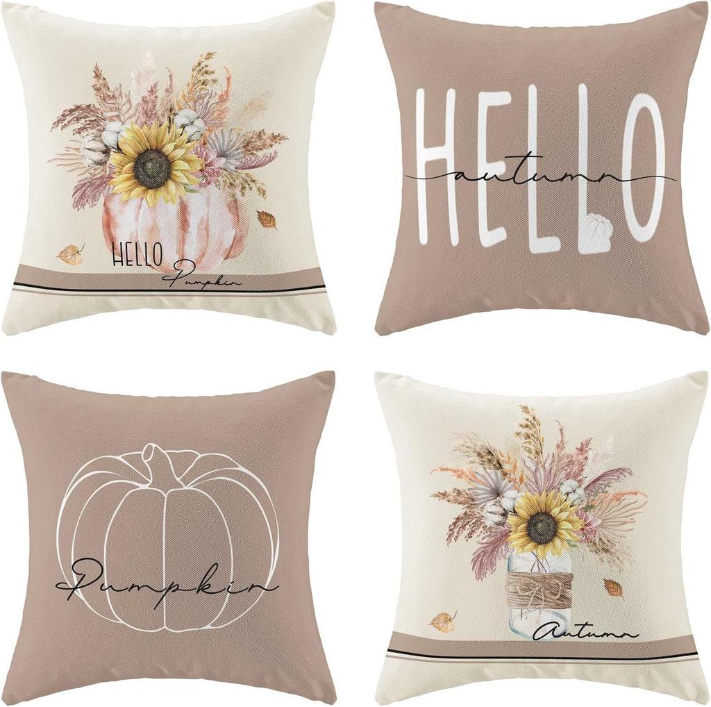 Thanksgiving New Pillow Case Autumn Pumpkin Print Letter Pillow Home Cushion Set Decoration