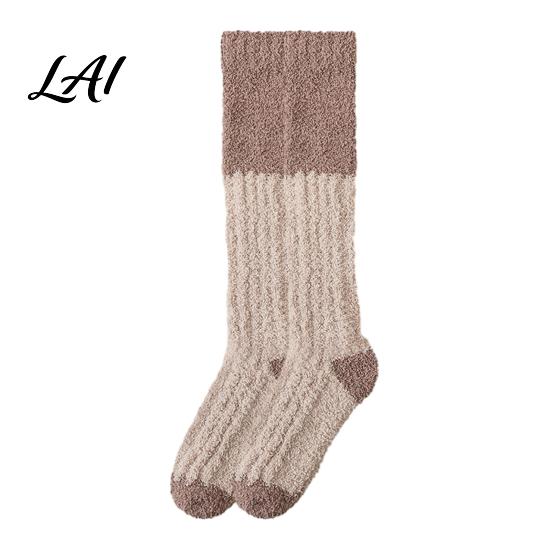 Non Shedding Velvet Socks Thickened Long Plush for Women Warm Coral Fleece Socks Cold Weather Indoor Winter Thermal Sleep Anti-static Contrast Color