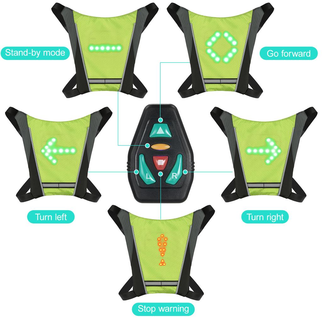 LED Turn Signal Bike Pack USB Rechargeable Reflective Vest Backpack with Direction Indicator Safety LED Backpack
