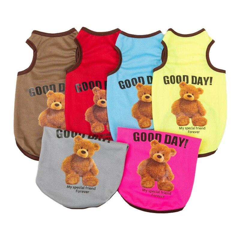 Жилет для домашних животных, одежда для маленьких собак, весна-лето, футболка без рукавов с принтом медведя для щенков и кошек, плюшевые костюмы чихуахуа, товары для домашних животных