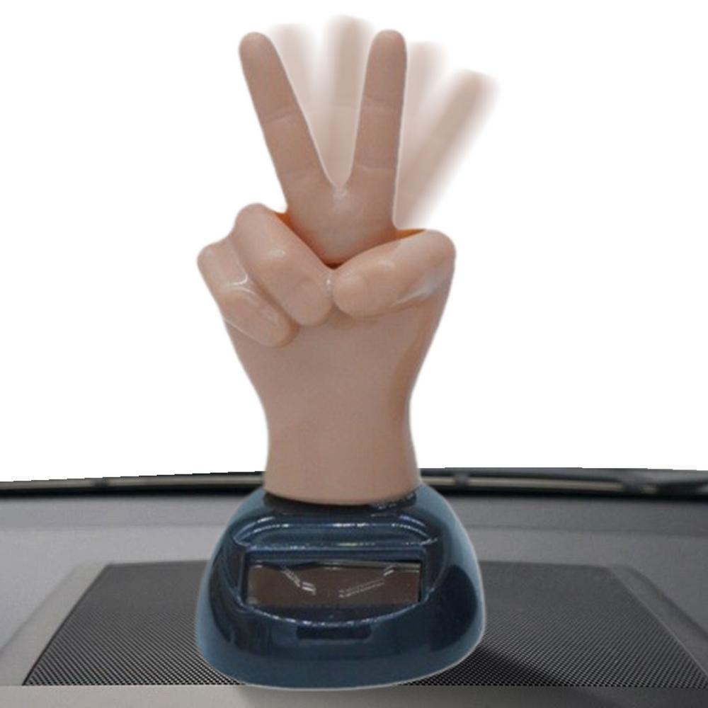 Орнамент на машину "Средний палец" 2 пальца Машущий на солнечной батарее Декор на приборную панель Автомобиля Фигурка на подоконник Аксессуар для салона Автомобиля Забавный