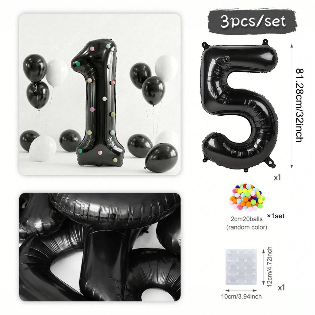 32 inch black digital balloon set 0-9 with colored felt ball decoration for decorating birthday parties and anniversaries