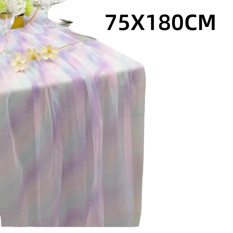 Новый 75x180 см Скатерть-дорожка Радужный градиент Прозрачная сетчатая марля Декор обеденного стола День рождения