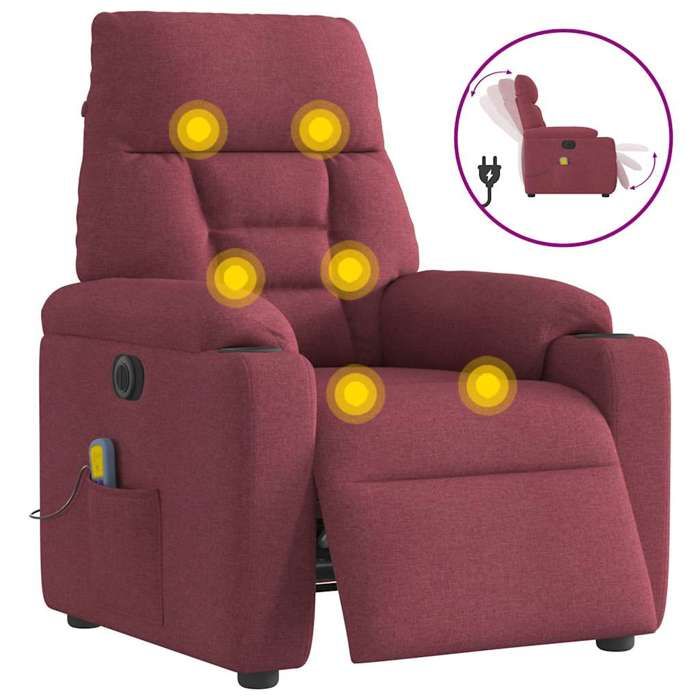 VidaXL Electric Reclining Massage Chair Bordeaux Red Fabric 3303025