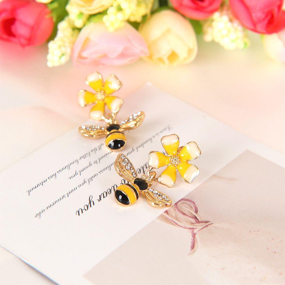 Модные ювелирные изделия с пчелиным желтым цветком, женские аксессуары, висячие серьги для девочек, серьги-гвоздики
