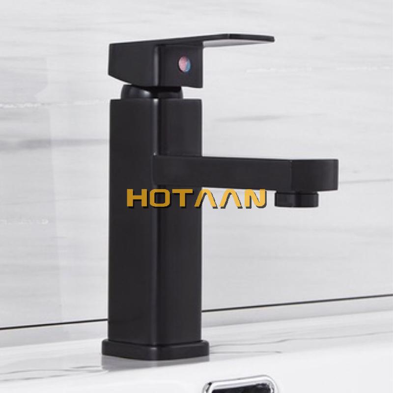 Hotaan Matte Black Basin Faucet Water Tap Bathroom Faucet Solid White Brass Cold & Hot Water Single Handle Water Sink Tap Mixer
