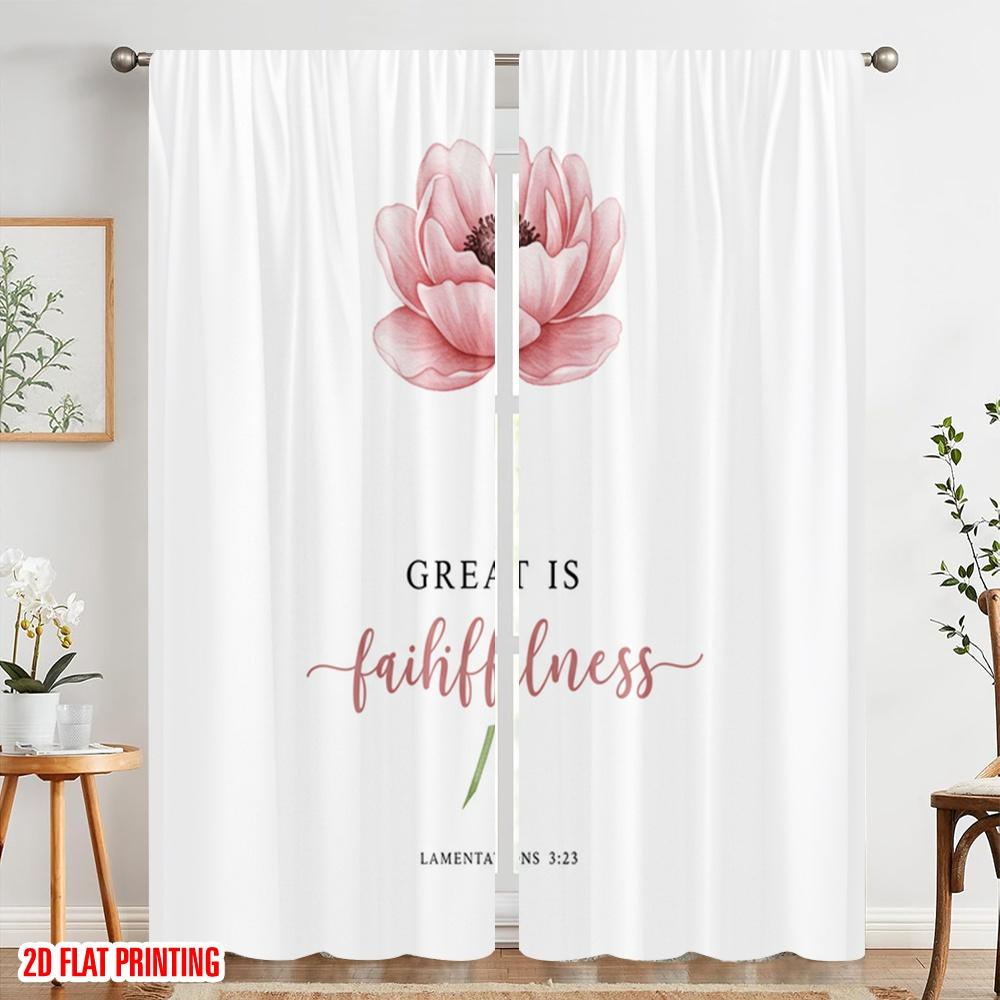 2pcs 2D flat printing Curtains Great Is Your Faithfulness Flower Fabric Without Electricity Holiday Decorations Use for Door