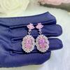 Luxury Premium Sense Sweet Pink Diamond Necklace Open Ring Full Diamond Stud Earrings Color Treasure Bracelet Cherry Blossom Powder