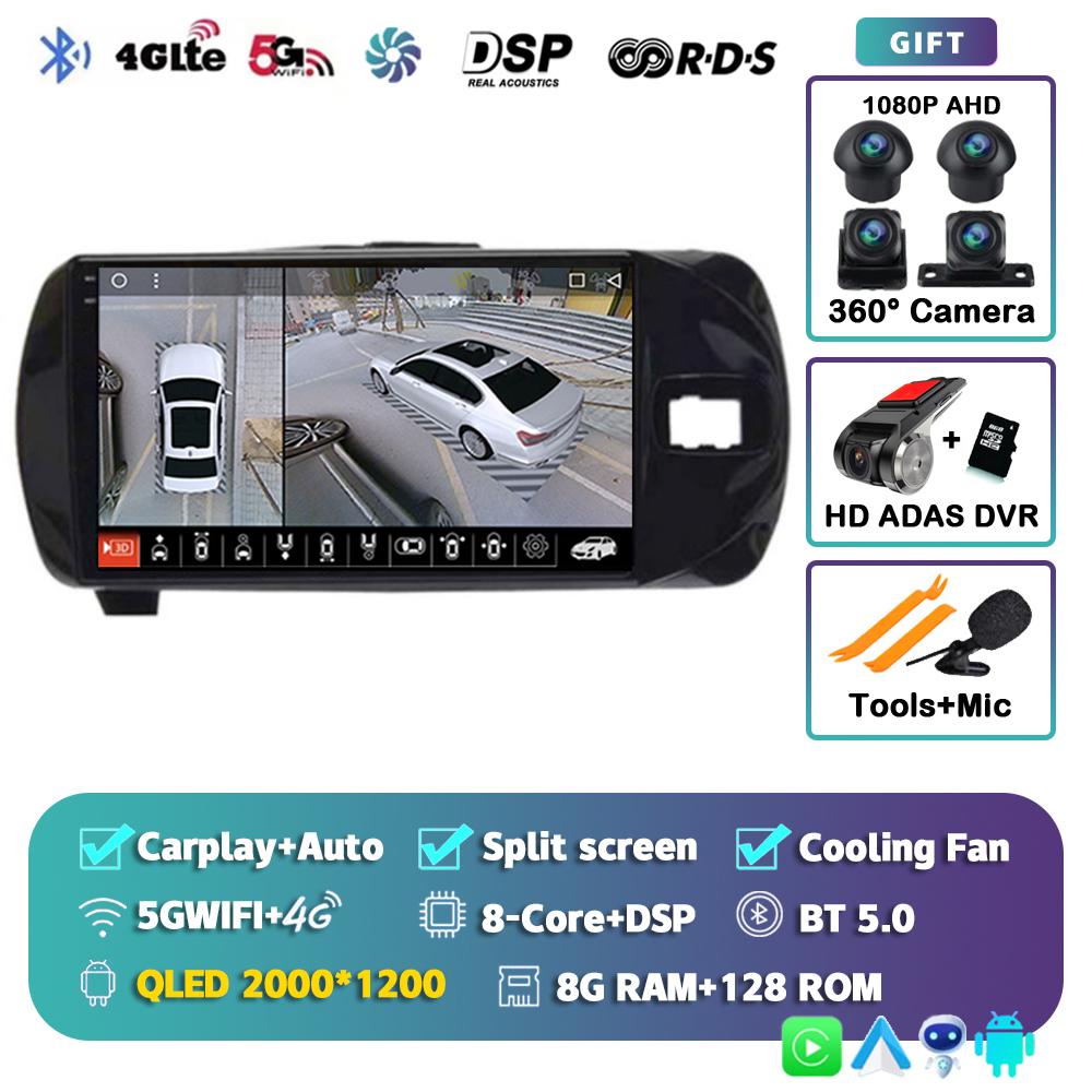 Android 14 Carplay для Toyota Vitz 3 XP130 2014 2015 2016 2017 2018 2019 Автомобильный радиоприемник Мультимедиа Видеоплеер Навигация GPS Стерео