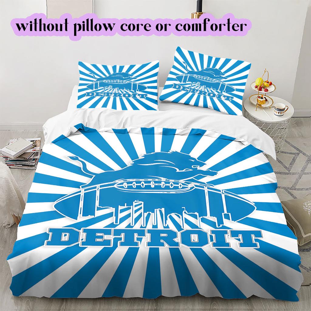 Detroit Lions rugby Pattern Bedding,Quilt Set Quilt Cover Pillowcase Home Birthday Gift (1*duvet cover+2*pillowcase,without core)