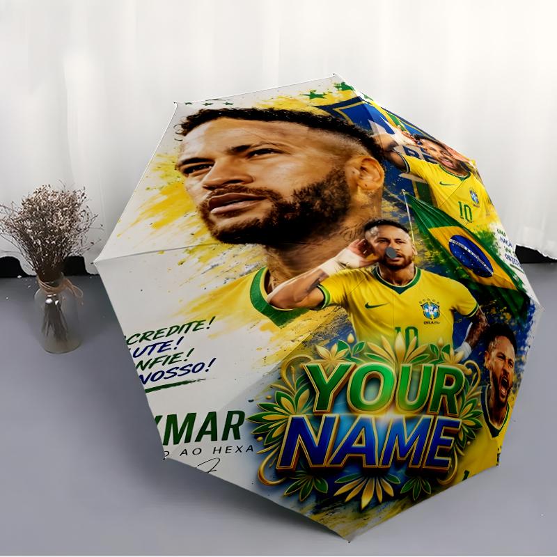 Personalized Name Brazilian football player Print Umbrella, UV Shielding. It Has Eight Sturdy Ribs for Outdoor Use And Perfect As a Holiday Gift