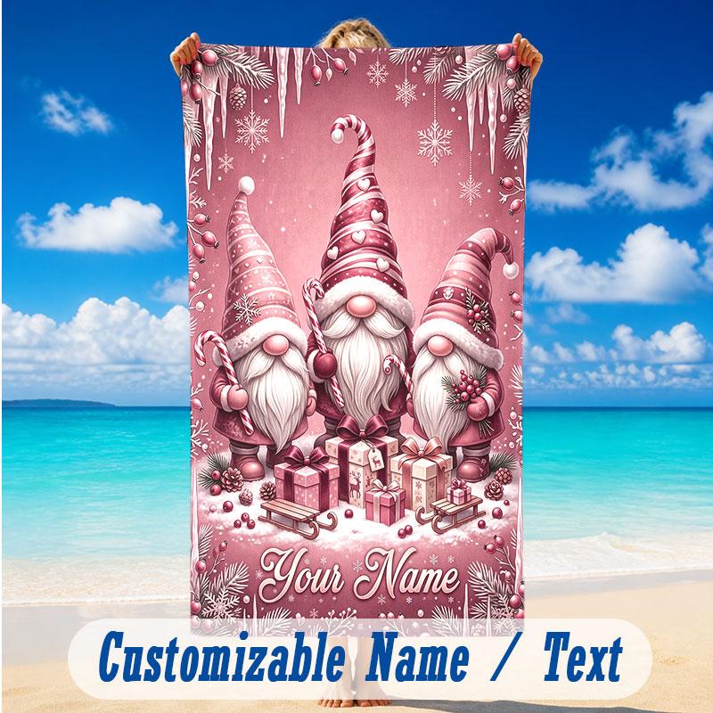Christmas Theme Beach Towel Personalized Custom Name & Text Soft Quick Dry Beach Towel for Swimming Travel