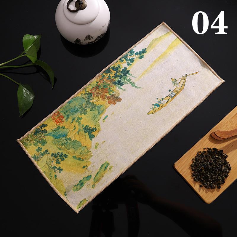 Chinese Super Absorbent High-end Tea Set Accessories Painted Thick Tea Towel