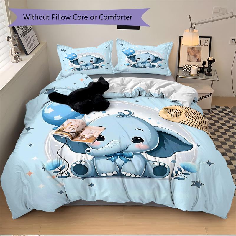 Blue Elephant Balloon Night Print 3Pcs Bedding Setduvet Cover With 2 Bedropillowcase Home Birthday Gift
