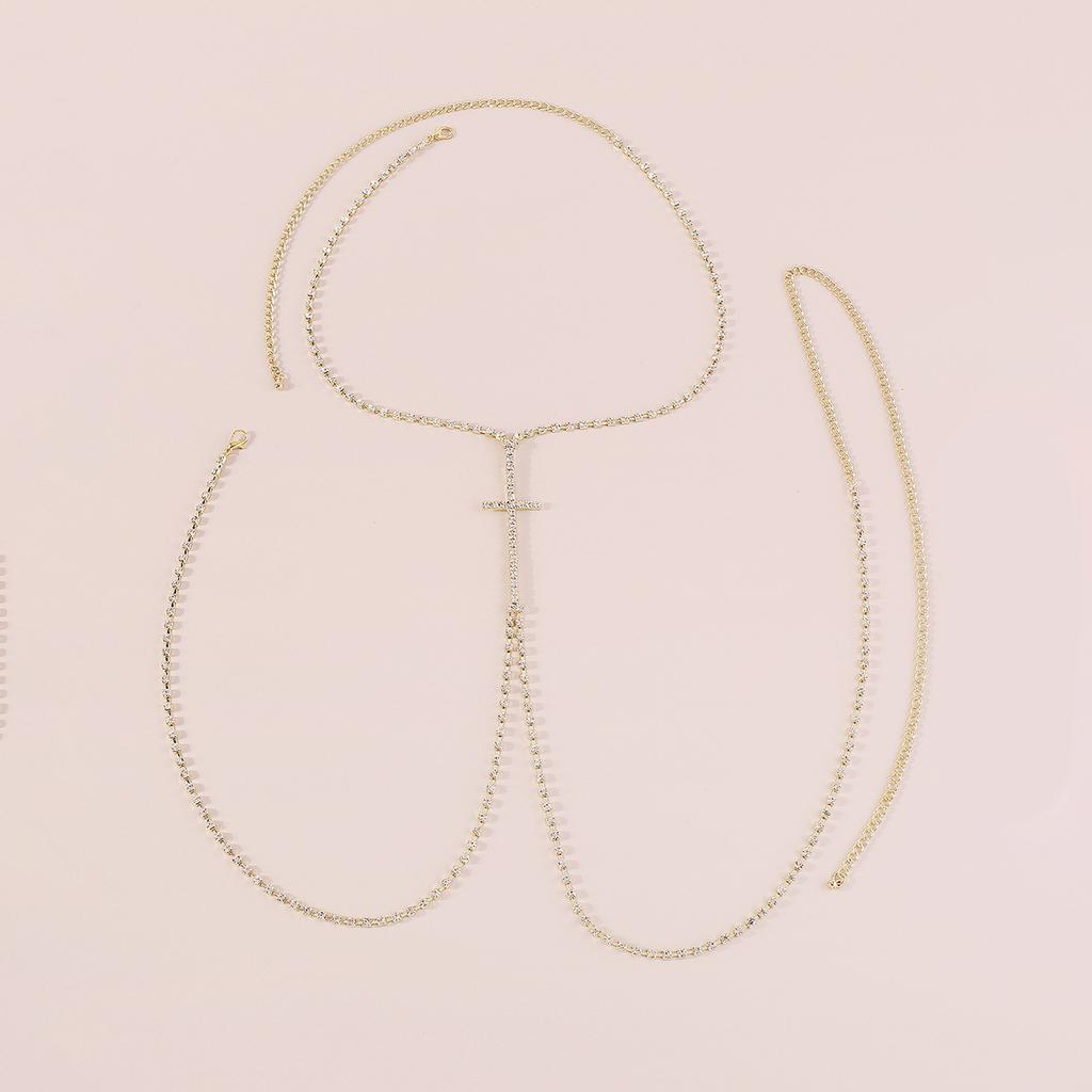 Sexy Halter Neck Body Chain For Women Fashionable Diamond Claw Chain Cross Chest Chain Nightclub Street Shooting Accessories