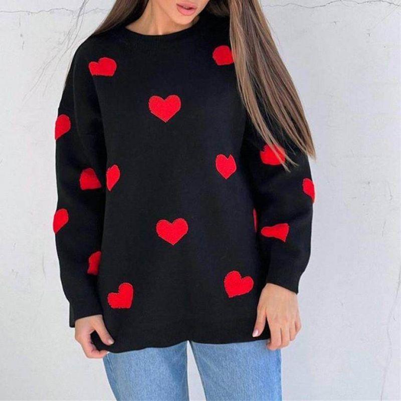 and Winter New Embroidered Heart Sweater for Women, Popular on Social Media, European and American Style Knitted Pullover, Cross-Border Amazon Ins