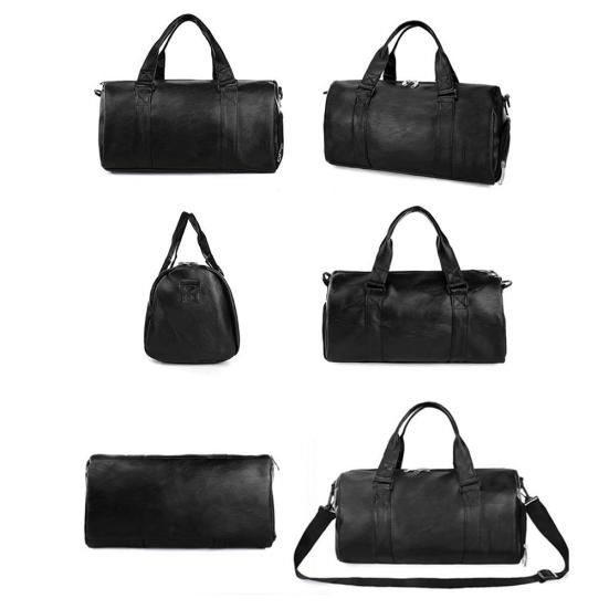 Unisex Large Capacity Travel Duffle Faux Leather Gym Fitness Tote Shoulder Bag