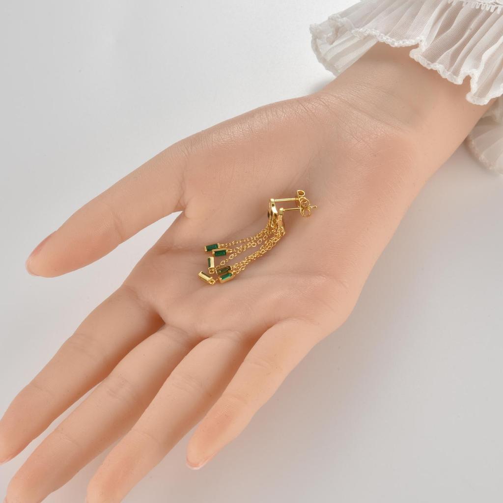 ANDYWEN Серьги-капли из стерлингового серебра 925 пробы, золотые, зеленые, с фианитами, длинная цепочка, роскошные ювелирные изделия, 2023, хрустальные драгоценности