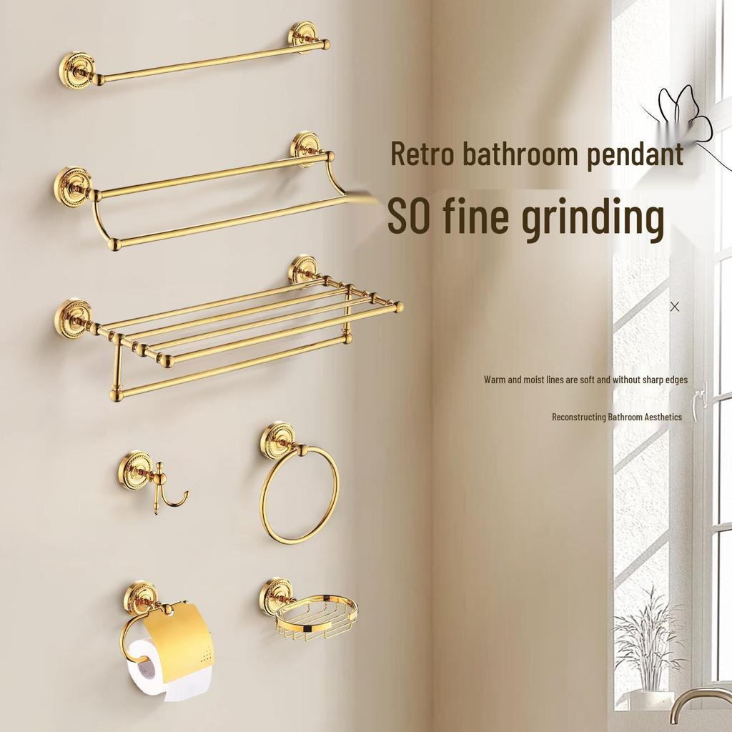European Gold All-Copper Bathroom Towel Rack & Accessories Set