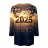 Женская мода повседневная новогодняя принтованная круглая горловина с рукавом три четверти топ Новый год 2025