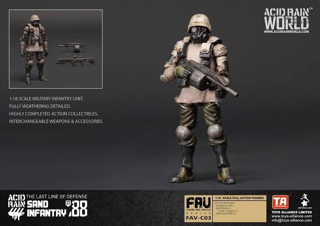 Мир кислотных дождей FAV-C03 Пехотинец песка, 1/18 Масштаб, Предварительно раскрашенная, шарнирная, военная фигурка (Последняя линия обороны) от TOYS ALLIANCE