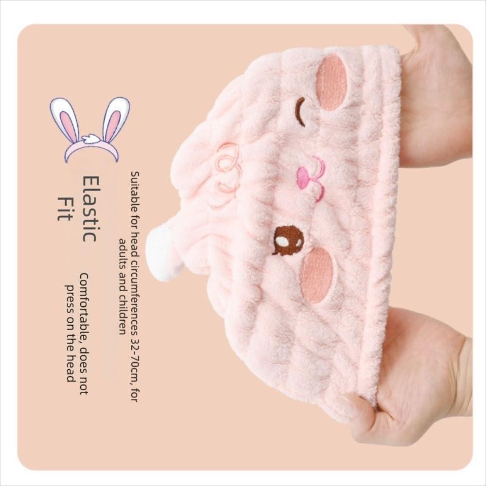 Thickened Children's Dry Hair Cap Creative Absorbent Elastic Round Cap Rabbit Head Design Cartoon Hair Drying Towel Bathing
