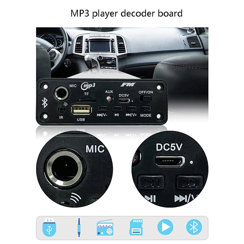 10W 6W Bluetooth Amplifier Mp3 Decoder Board Microphone Car Mp3 Player Recharge Fm Radio Module Microphone Tf Usb Amplificador