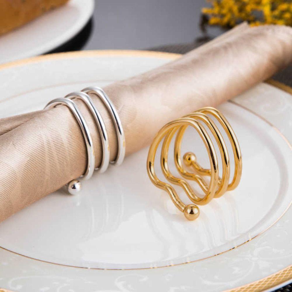 6 pieces Gold/Silver Heart Shape Spring Napkin Ring Double-bead Design Table Towel Holder  Banquet