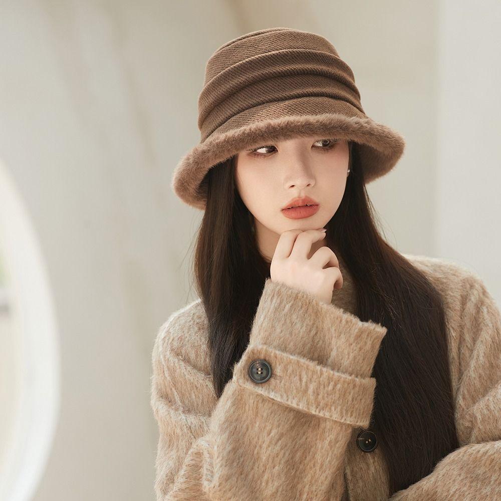 Толстая плюшевая женская шапка-рыболов, защита ушей, теплая шапка-ведро, зимняя теплая панама для женщин
