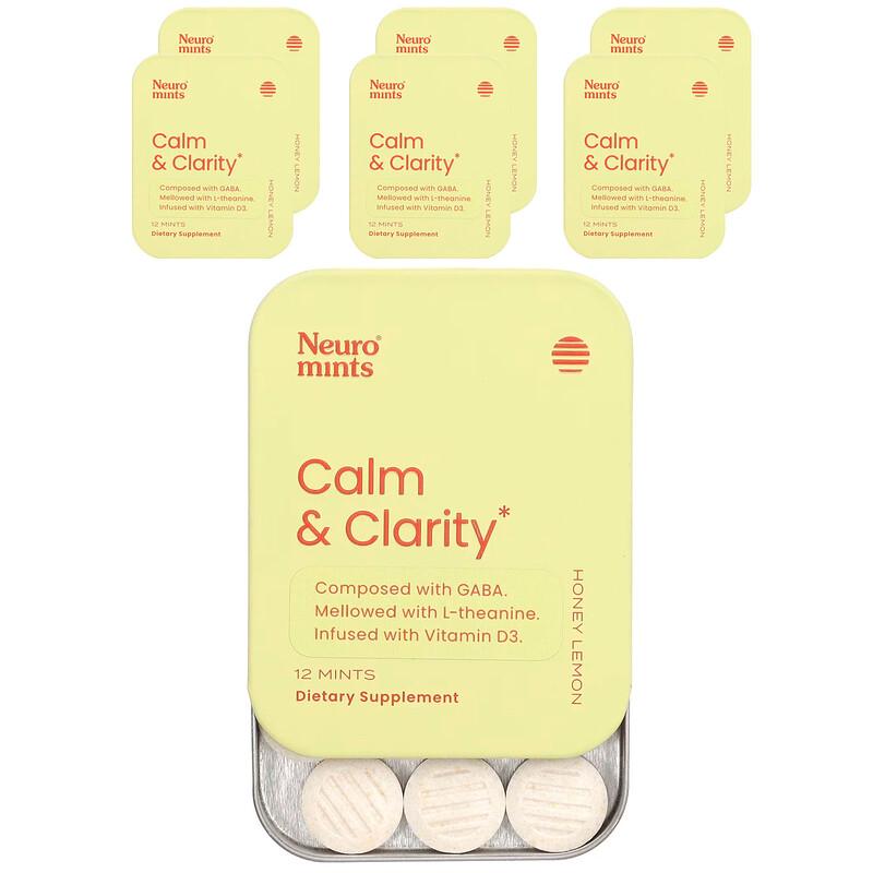 NeuroMints, Calm & Clarity, Honey Lemon, 6 Packs, 12 Pieces Each