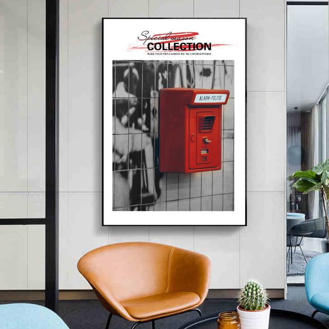 Картина на холсте в скандинавском стиле, Лондонская улица, черный, белый, красный, с изображением зонтика для гостиной, украшения стены дома, без рамки