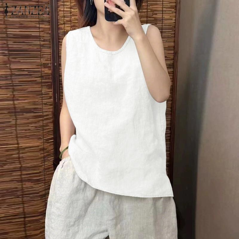 ZANZEA Женские повседневные однотонные топы без рукавов с круглым вырезом
