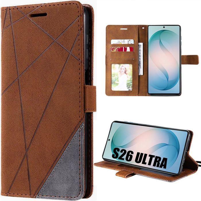 Coque pour Samsung Galaxy S26 Ultra, Protection Cuir Synthétique Antichoc Anti-Rayures Marron Gris