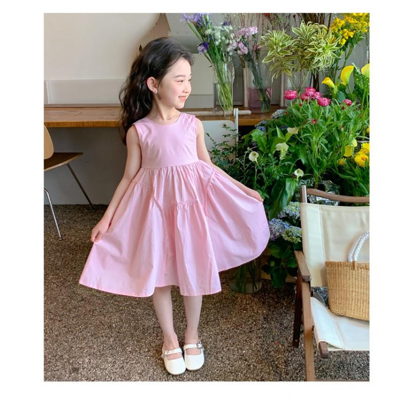 Girls Sleeveless Cotton Blend Dress Princess Style Casual Kids 3-8 Years Old