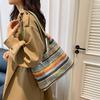 Chic Striped Woven Shoulder Bag for Girls Women Large Capacity Summer Beach Straw Tote Bag for Everyday & Vacation Use KTY