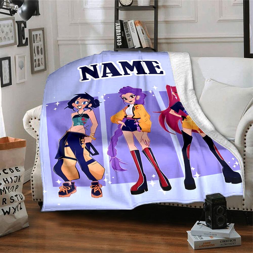 Customizable KPop Demon Hunters12 Throw Blanket – Personalized Name, All-Season Cozy Snug Blanket, Machine Washable, Personalized Blanket