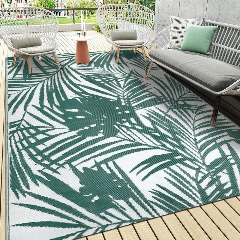 Tropical Palm Leaf Outdoor Area Rug Non-Slip Waterproof Stain Resistant Washable Floor Carpet for Patio Garden