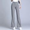 New Spring and Summer Women's Solid Colors High Waist Elastic Loose Plaid Flare Pants Fashion Casual Comfortable Trousers