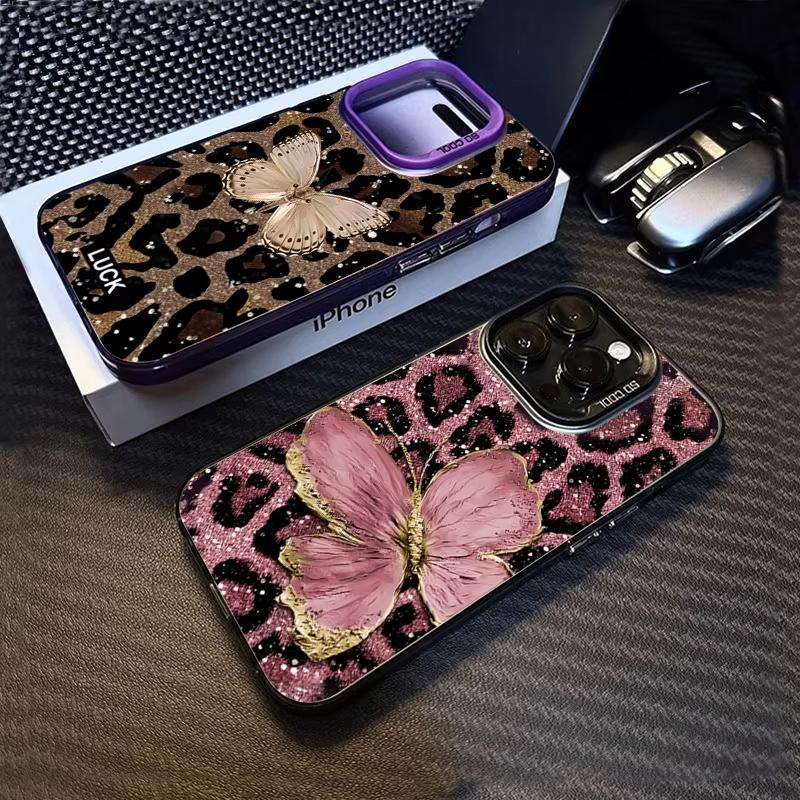 Shining Butterfly Leopard Print Phone Case For Samsung Galaxy A14 A15 S21 S22 S23 S24 FE Plus Ultra A25 A35 A52 A53 A54 A55 5G