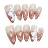 10Pcs Almond Shape Rhinestone Fake Nails with Aurora Blush Design for Women
