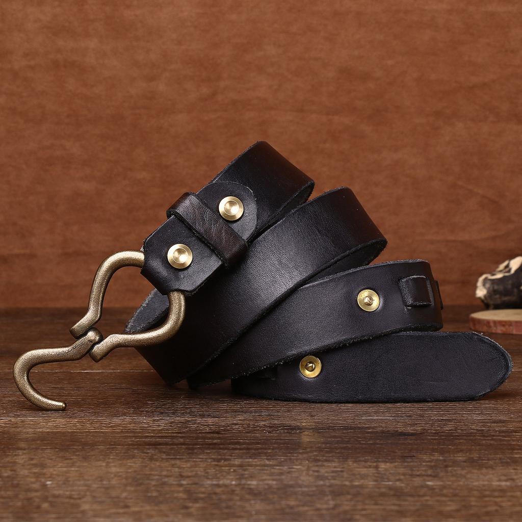 Кожаный ремень из утолщенной растительной дубленой коровьей кожи, мужской кожаный ремень с крючком в стиле ретро из меди, модный мужской ремень для брюк