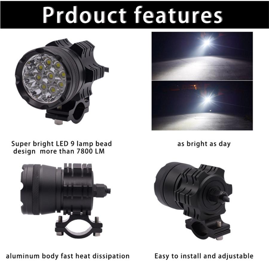 Для фары мотоцикла 9 светодиодов (Пара) + Жгут проводов Переключатель-Mdl5001