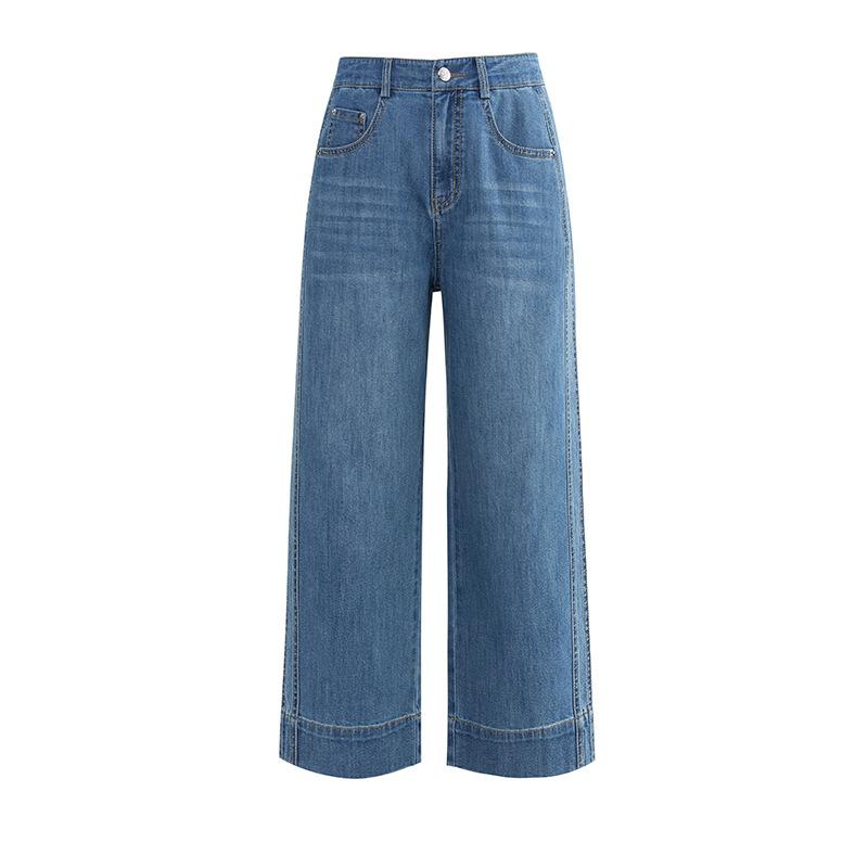 Летние тонкие девятиточечные прямые джинсы для женщин с высокой посадкой, модные, для работы, слегка свободные, облегающие, широкие брюки